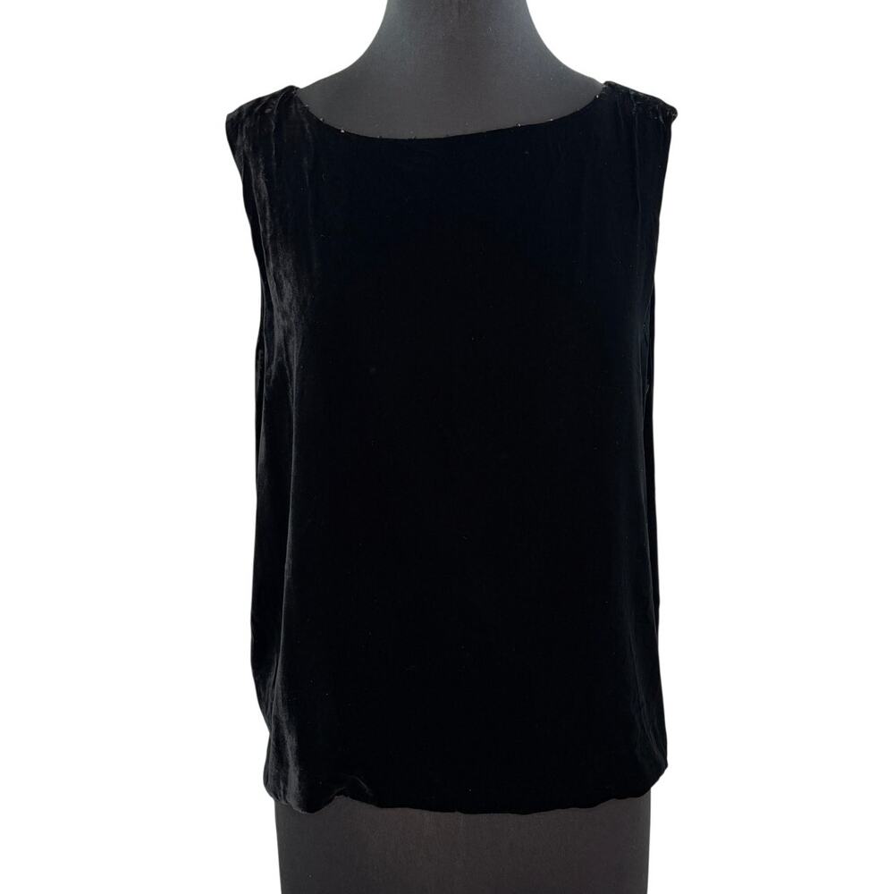 Vintage Eileen Fisher Black Tank Top Velour Velvet Stone Boat Neck Size X-Large
